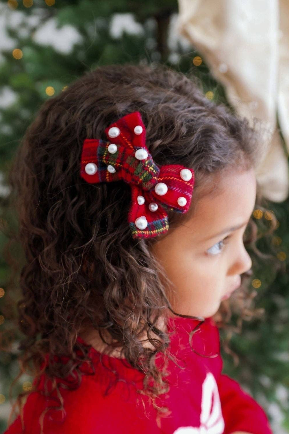 Be Merry Plaid Pearl Bow Clip