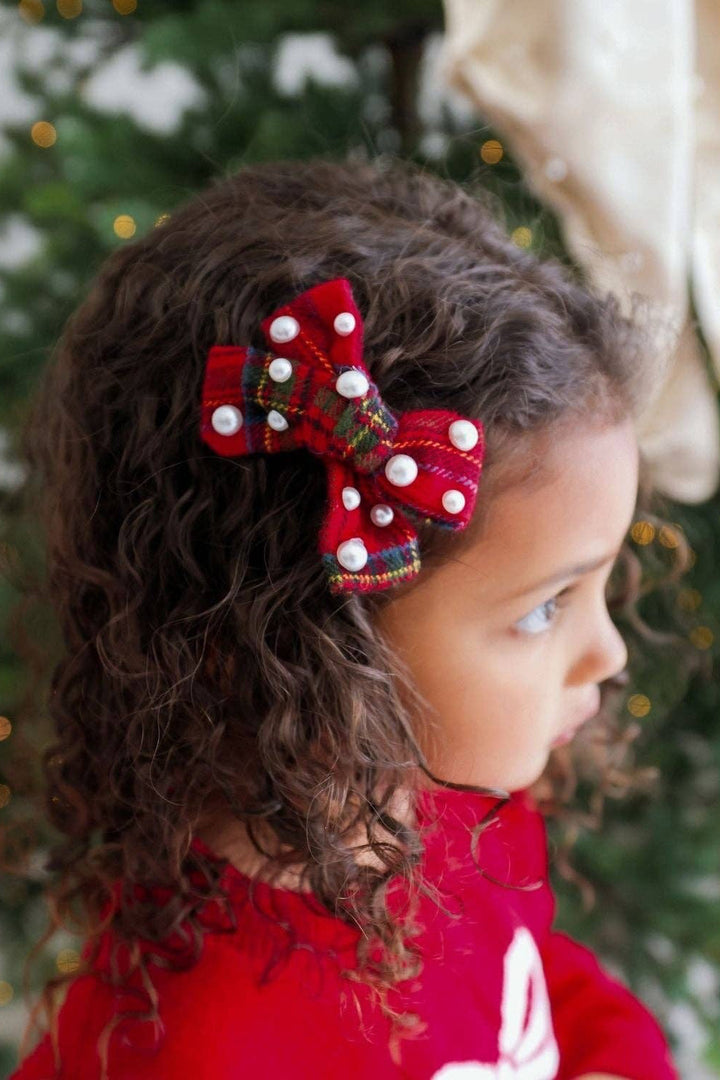 Be Merry Plaid Pearl Bow Clip