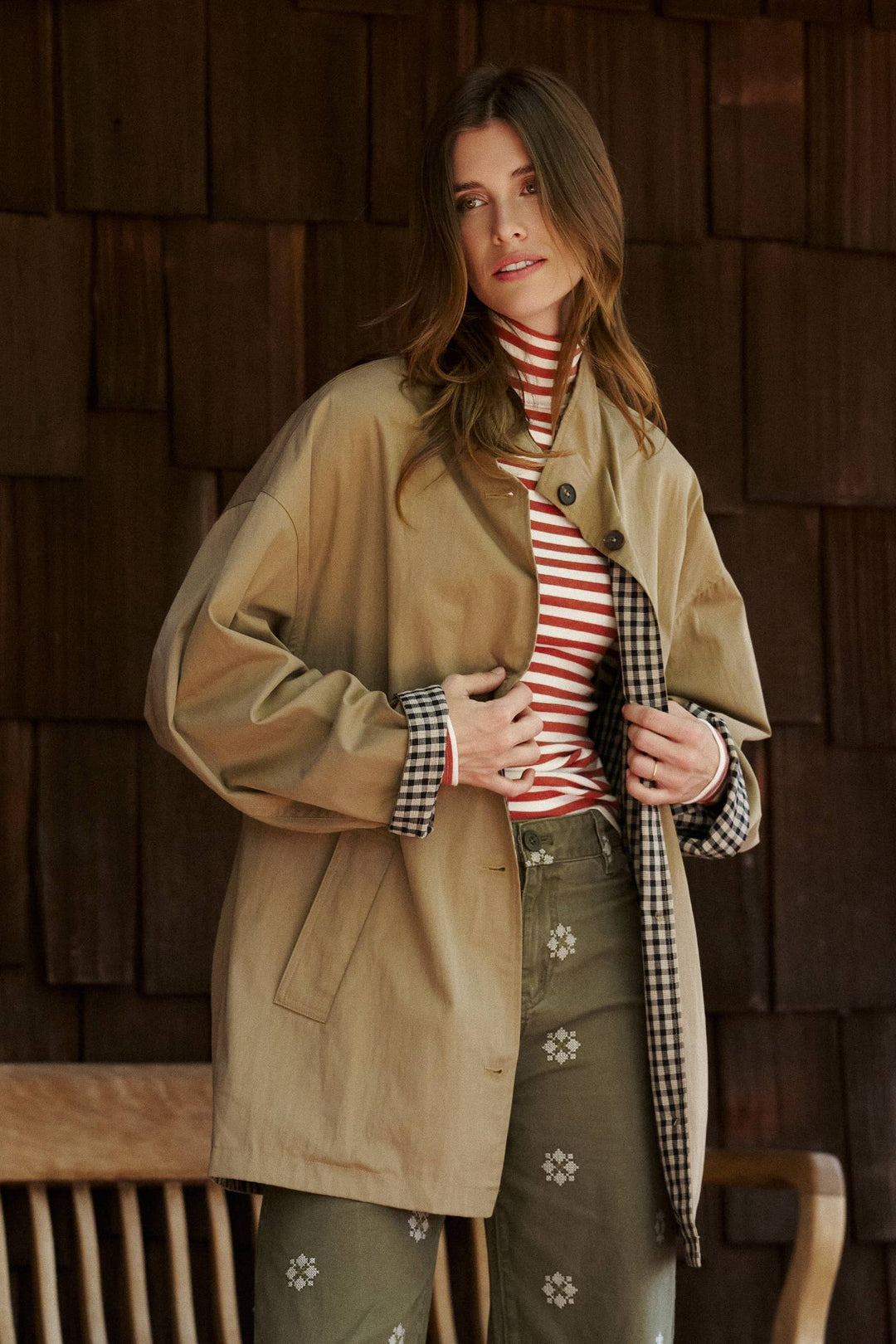 London Oversized Plaid-Lined Coat