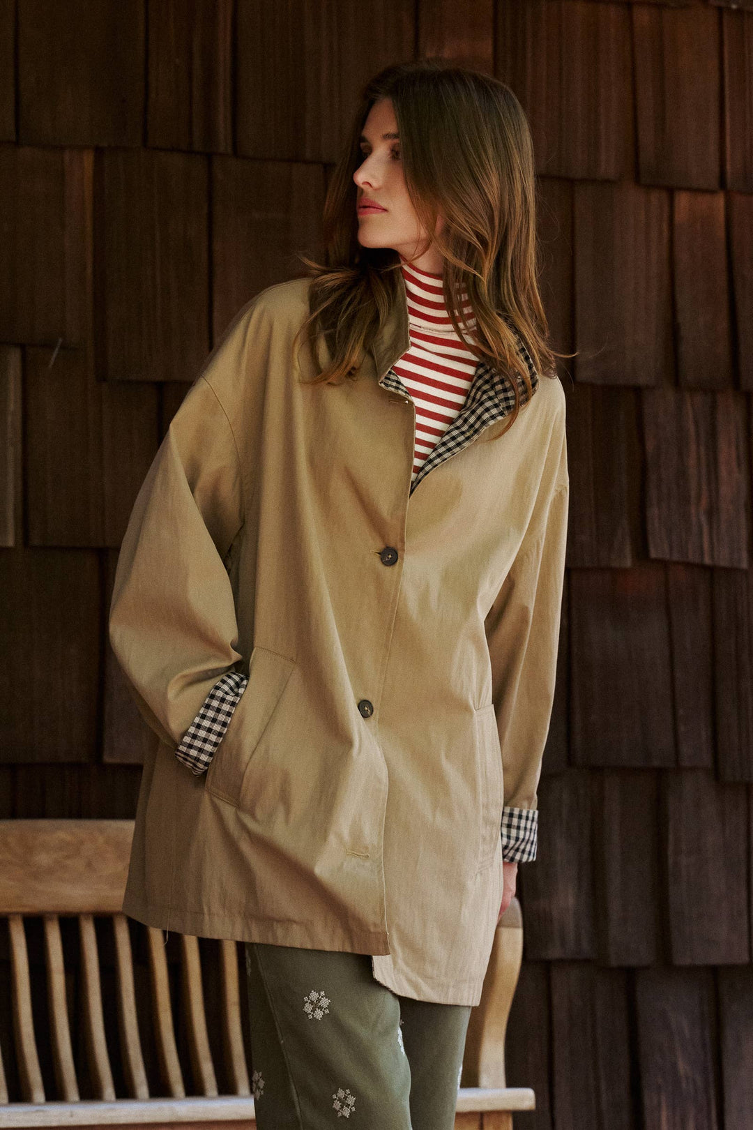 London Oversized Plaid-Lined Coat