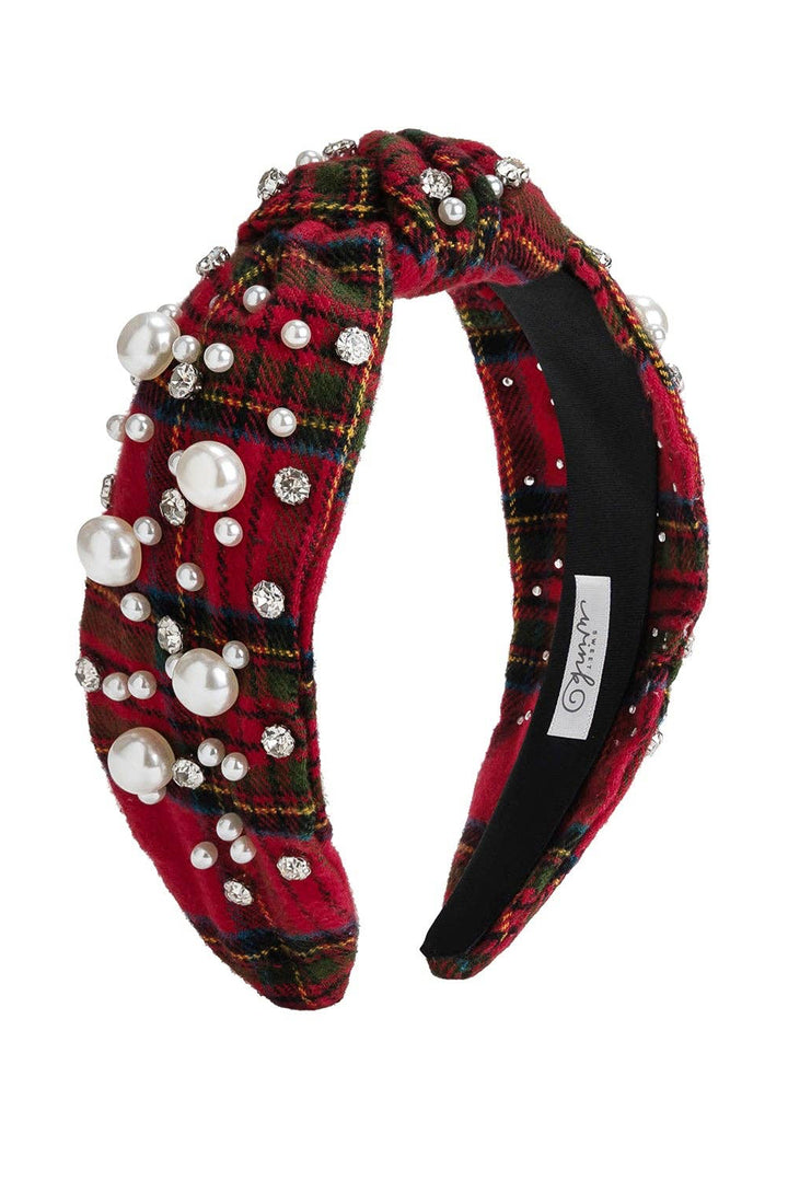 Be Merry Plaid Pearl Headband