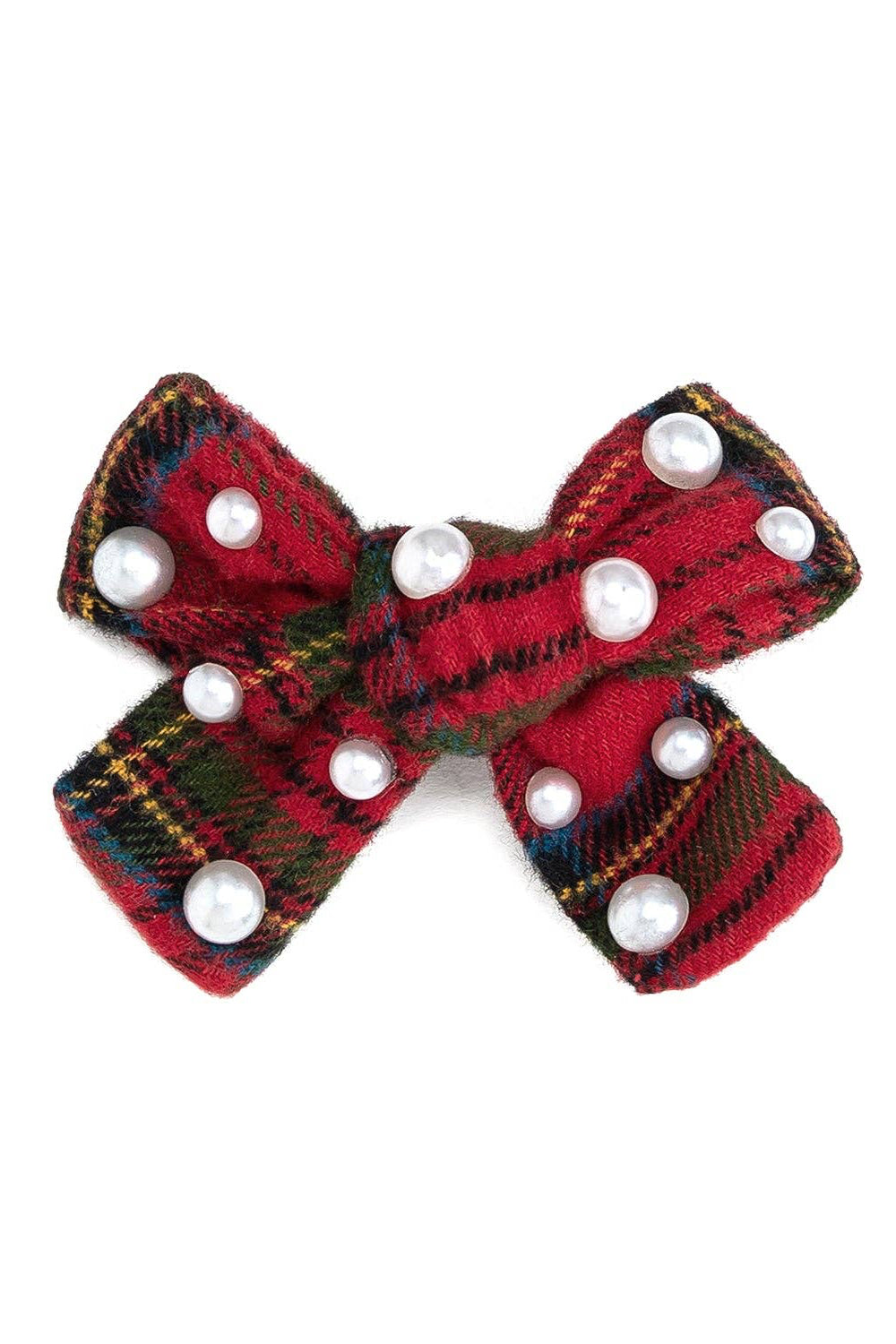 Be Merry Plaid Pearl Bow Clip