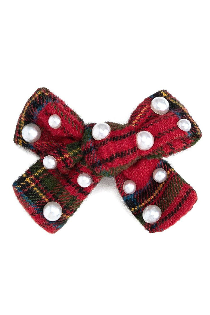 Be Merry Plaid Pearl Bow Clip