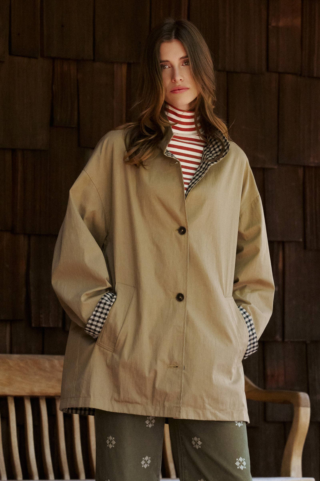 London Oversized Plaid-Lined Coat