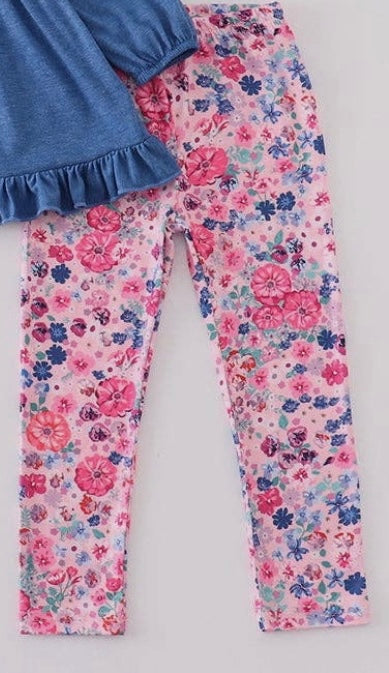 Pink flower leggings